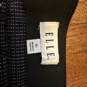 Elle Navy Dot Knit Top with Black Rib Trim